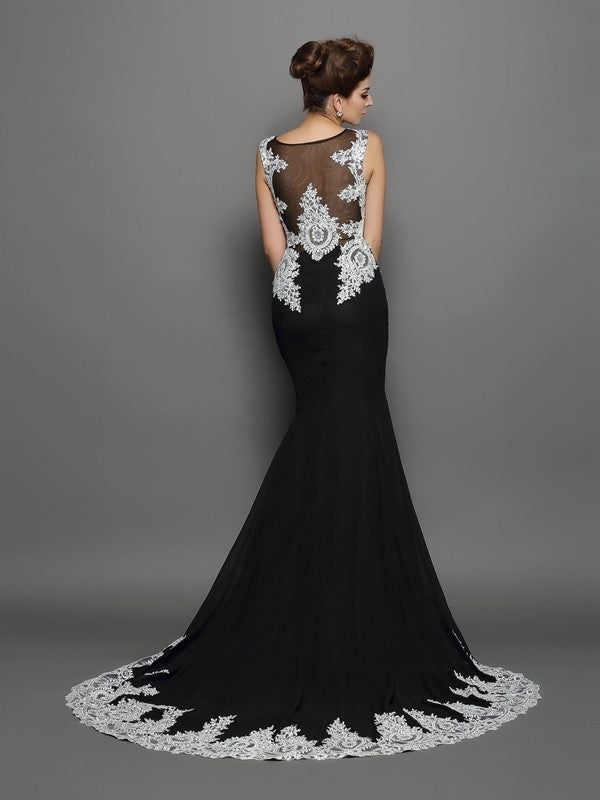 Robe longue en mousseline de soie, sans manches, en dentelle, style trompette/sirène