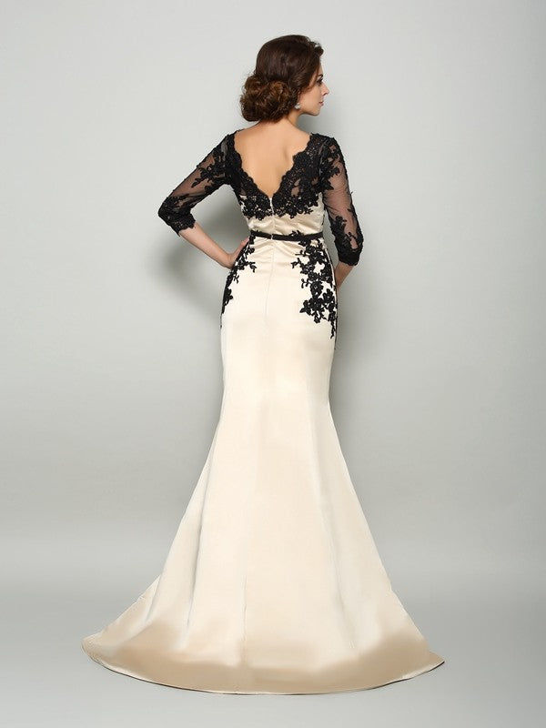 Trumpet/Mermaid Bateau Lace 1/2 Sleeves Long Satin Mother of the Bride –  YiDiBang Dresses