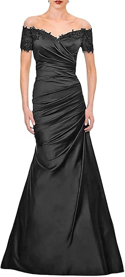 Meerjungfrau Braut Mutter Kleid Hochzeitsgäste Elegante Retro Off Schulter V-ausschnitt Satin Spitze Rüschen 2024