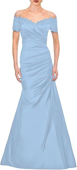 Meerjungfrau Braut Mutter Kleid Hochzeitsgäste Elegante Retro Off Schulter V-ausschnitt Satin Spitze Rüschen 2024