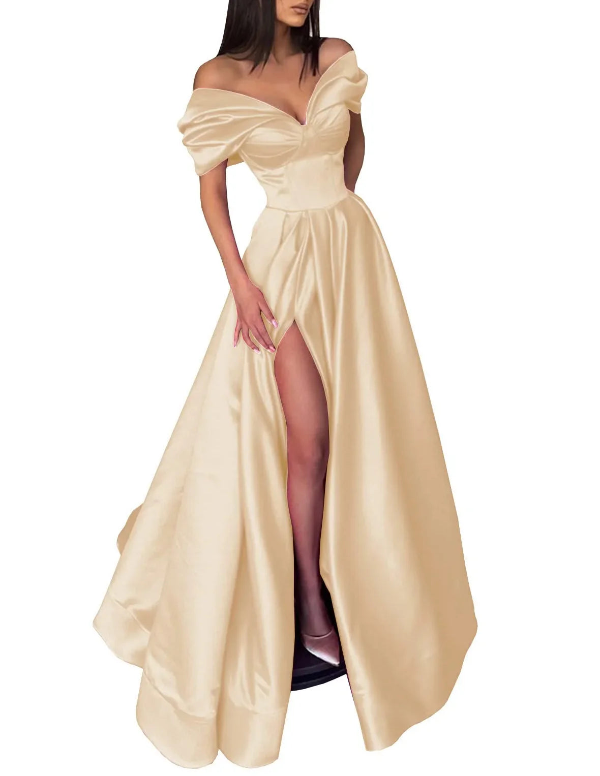 Schulterfreies Ballkleid in A-Linie/Prinzessin-Form mit Schlitz