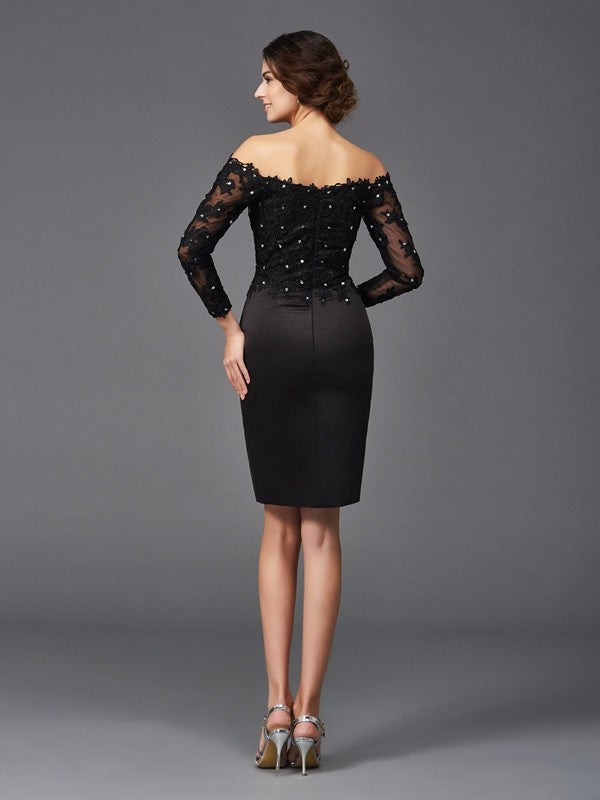 Etui-Linie/Säule Off-the-Shoulder Spitze Lange Ärmel Kurz Satin Brautmutterkleider
