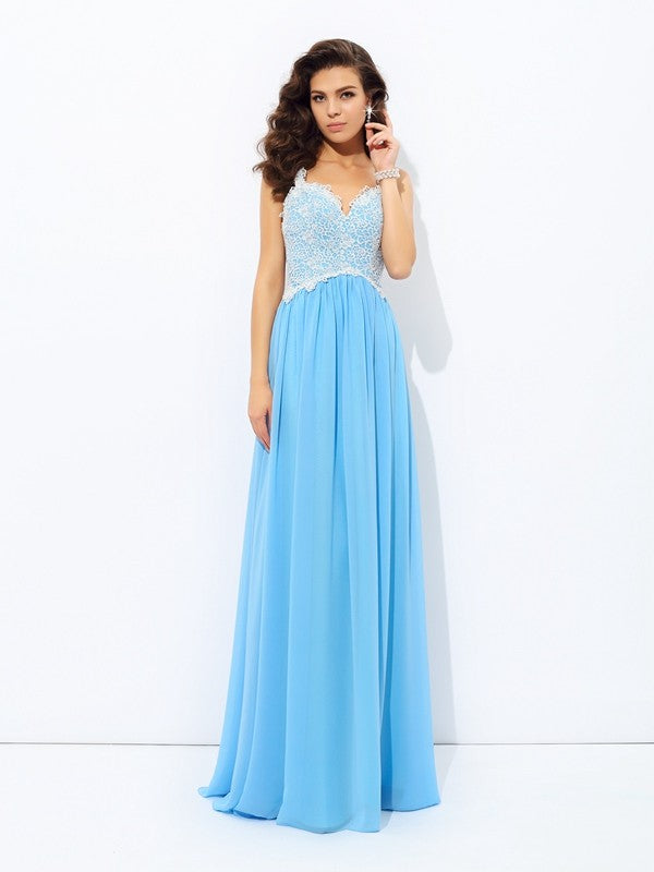 Robe longue en mousseline de soie, coupe trapèze/princesse, col en V, sans manches, en dentelle