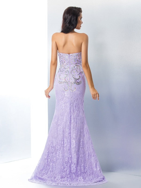 Trumpet/Mermaid Sweetheart Beading Sleeveless Long Lace Dresses