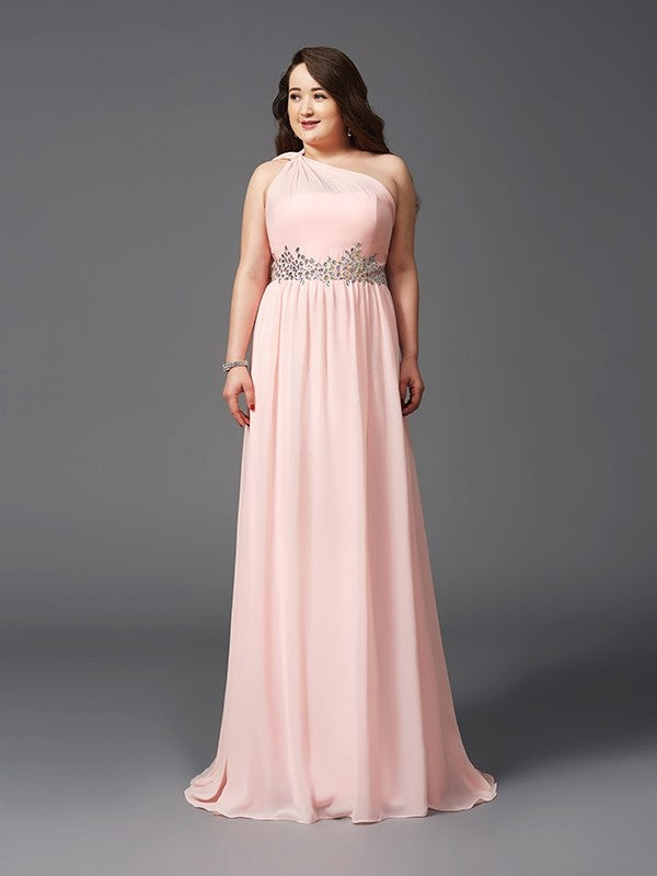 Robe trapèze/princesse asymétrique en mousseline de soie, sans manches, avec strass, grande taille