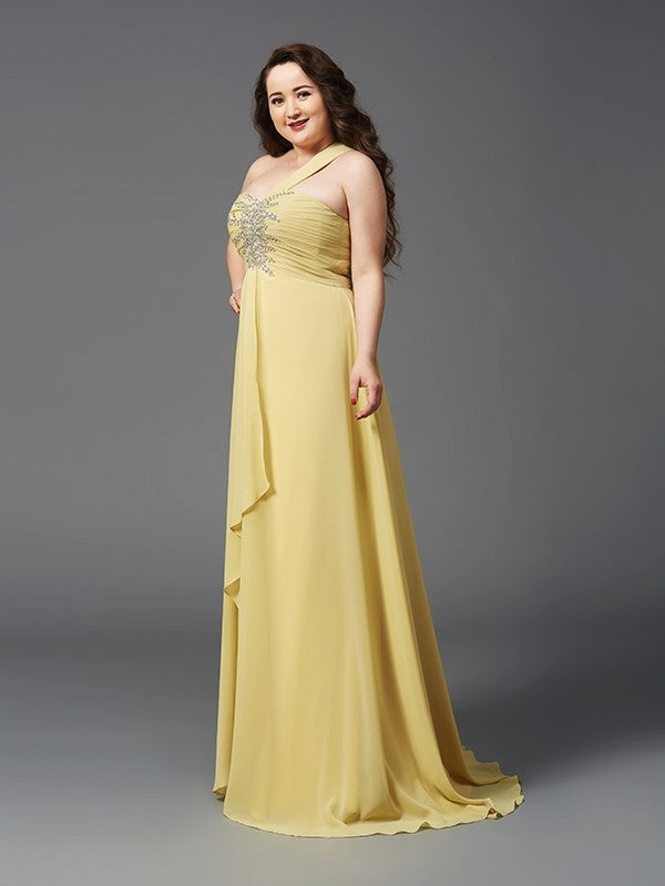 Robe trapèze/princesse asymétrique en mousseline de soie, sans manches, avec strass, grande taille