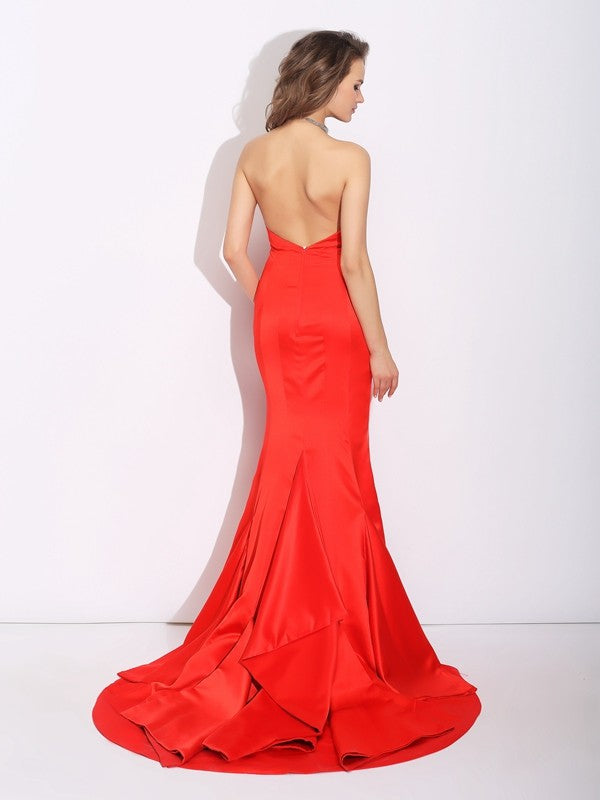Trumpet/Mermaid Sweetheart Layers Sleeveless Long Satin Dresses