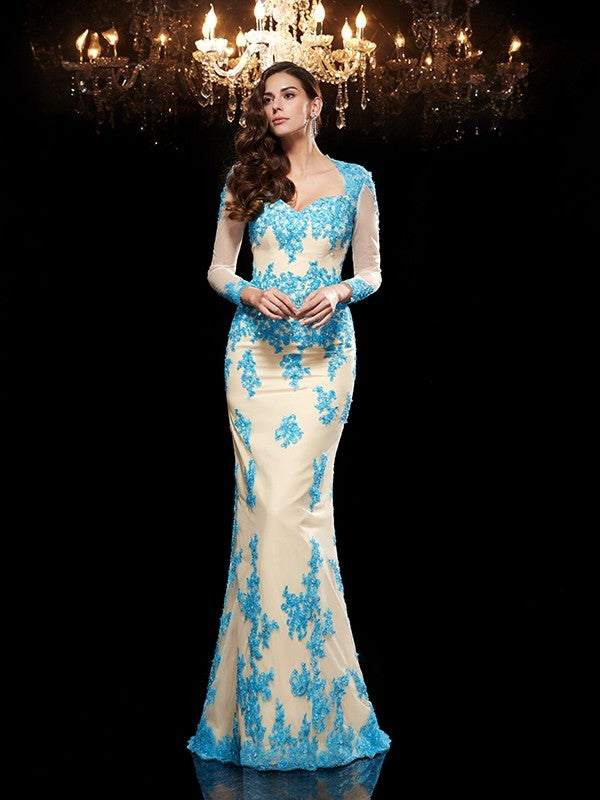 Trumpet/Mermaid Sweetheart Applique 3/4 Sleeves Long Net Dresses