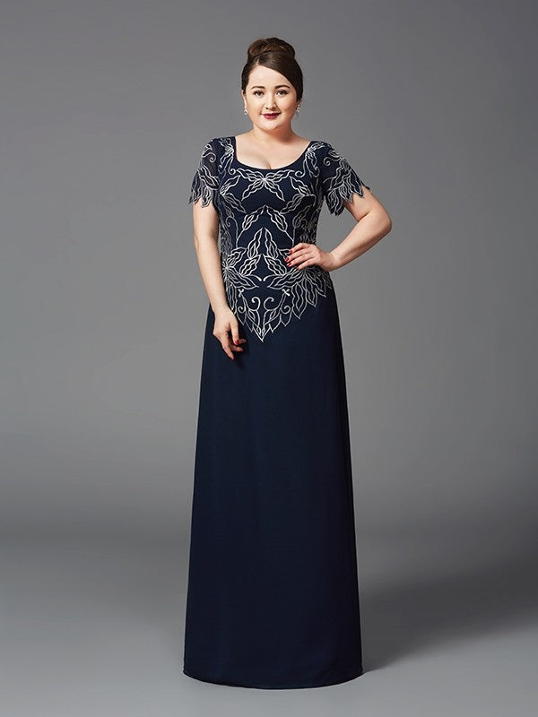 Robes de mère de la mariée longues en mousseline, coupe A-Line/Princesse, manches courtes, carrées