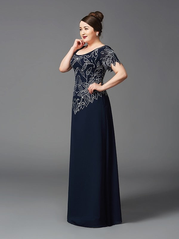 Robes de mère de la mariée longues en mousseline, coupe A-Line/Princesse, manches courtes, carrées
