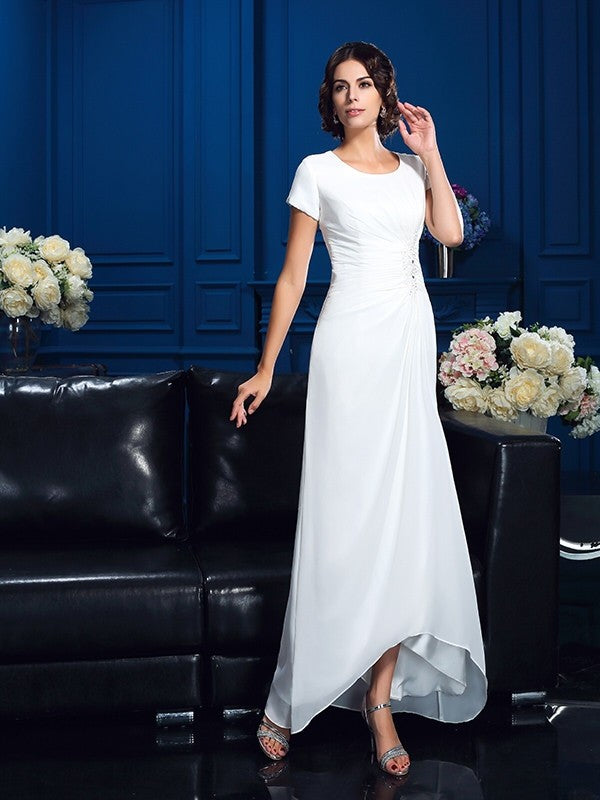 A-Line/Princess Scoop Short Sleeves High Low Chiffon Mother of the Bride Dresses
