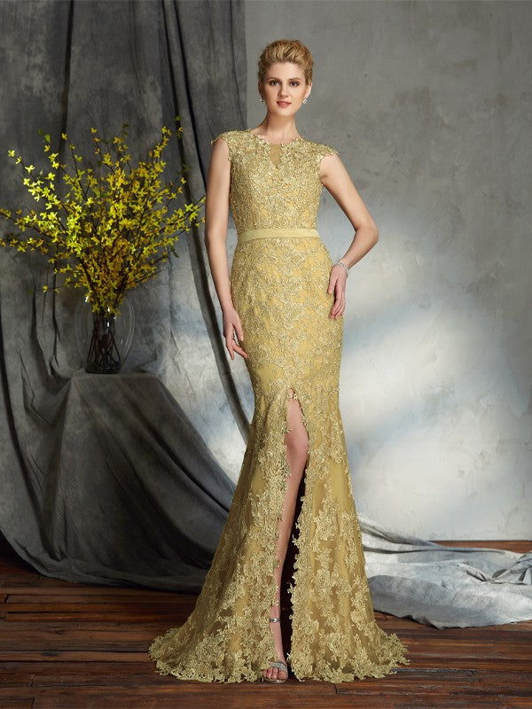 Robes de mère de la mariée longues en dentelle, style trompette/sirène, sans manches