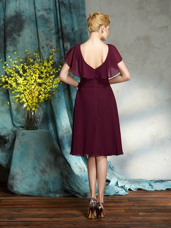 A-Line/Princess Scoop 1/2 Sleeves Short Chiffon Mother of the Bride Dresses