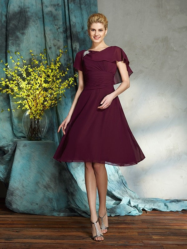 A-Line/Princess Scoop 1/2 Sleeves Short Chiffon Mother of the Bride Dresses