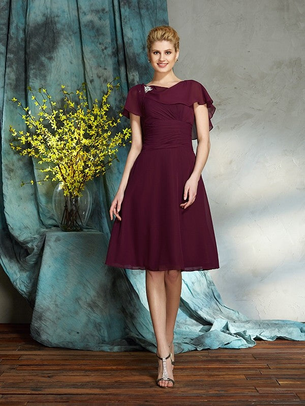 A-Line/Princess Scoop 1/2 Sleeves Short Chiffon Mother of the Bride Dresses