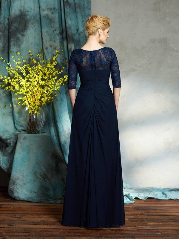 A-Line/Princess Bateau Beading 1/2 Sleeves Long Chiffon Mother of the Bride Dresses