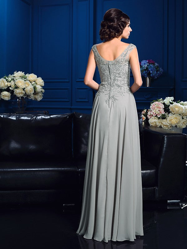 A-Line/Princess V-neck Beading Sleeveless Long Chiffon Mother of the Bride Dresses
