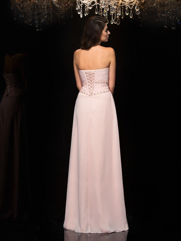 A-Line/Princess Sweetheart Beading Sleeveless Long Chiffon Dresses