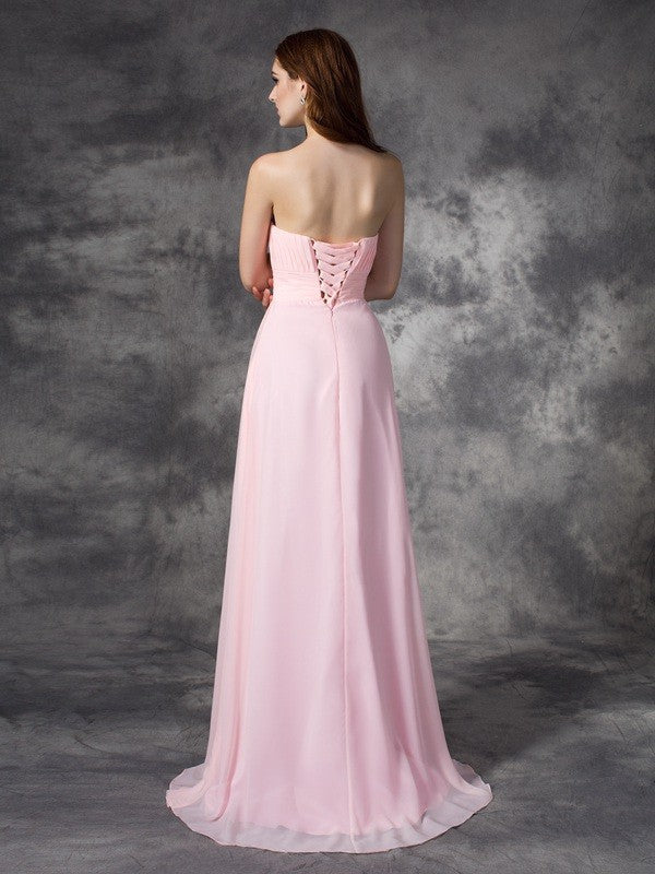 A-line/Princess Sweetheart Ruched Sleeveless Long Chiffon Dresses