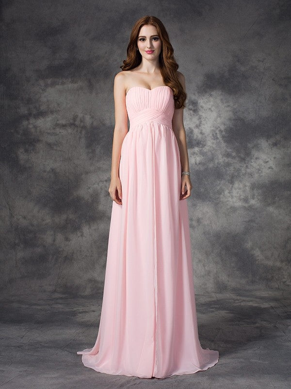 A-line/Princess Sweetheart Ruched Sleeveless Long Chiffon Dresses