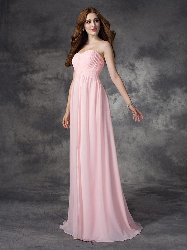 A-line/Princess Sweetheart Ruched Sleeveless Long Chiffon Dresses