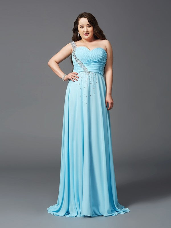 Robe trapèze/princesse asymétrique en mousseline de soie, sans manches, avec strass, grande taille