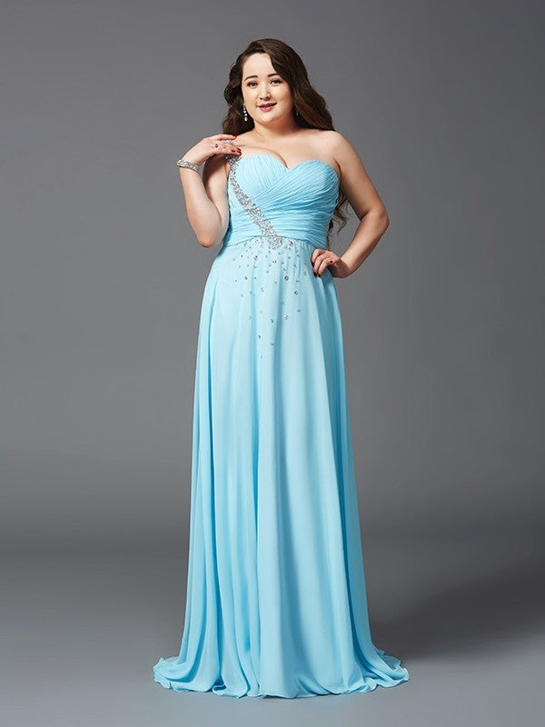 Robe trapèze/princesse asymétrique en mousseline de soie, sans manches, avec strass, grande taille