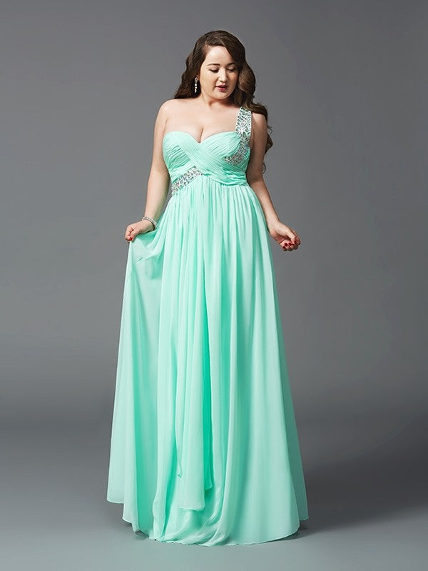 Robe trapèze/princesse asymétrique en mousseline de soie, sans manches, avec strass, grande taille