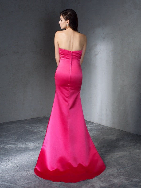 Trumpet/Mermaid Sweetheart Sleeveless Long Satin Dresses