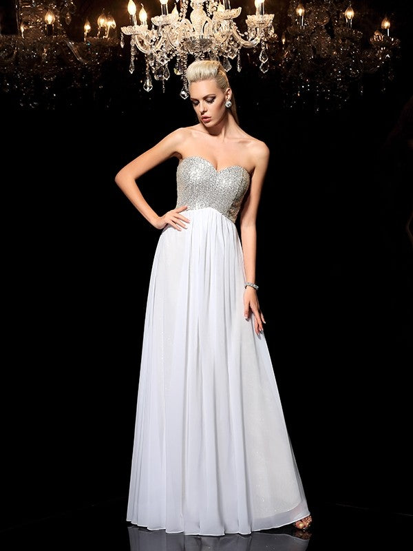 A-Line/Princess Sweetheart Sequin Sleeveless Long Chiffon Dresses