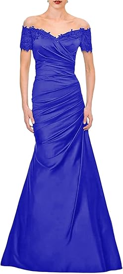 Meerjungfrau Braut Mutter Kleid Hochzeitsgäste Elegante Retro Off Schulter V-ausschnitt Satin Spitze Rüschen 2024