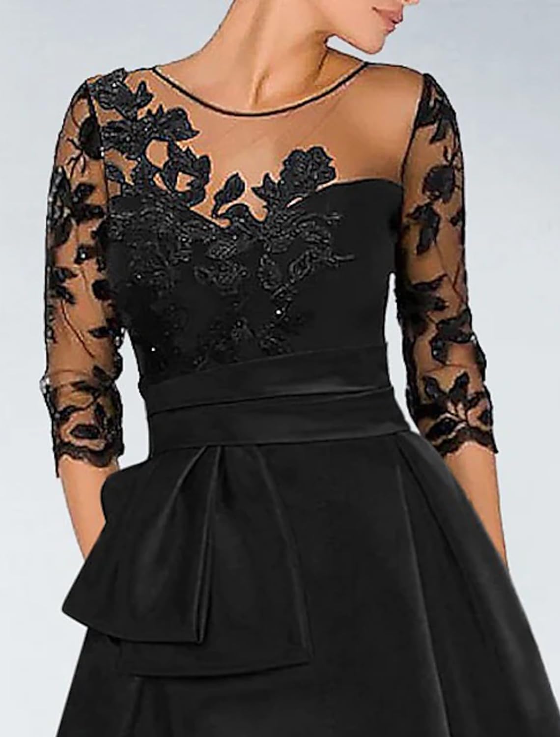 A-Linie elegantes Hochzeitsgastkleid Palastschleppe Schmuckkragen 3/4 Ärmel Abendkleid mit Perlenbesetztem Schlitzaufkleber 2024