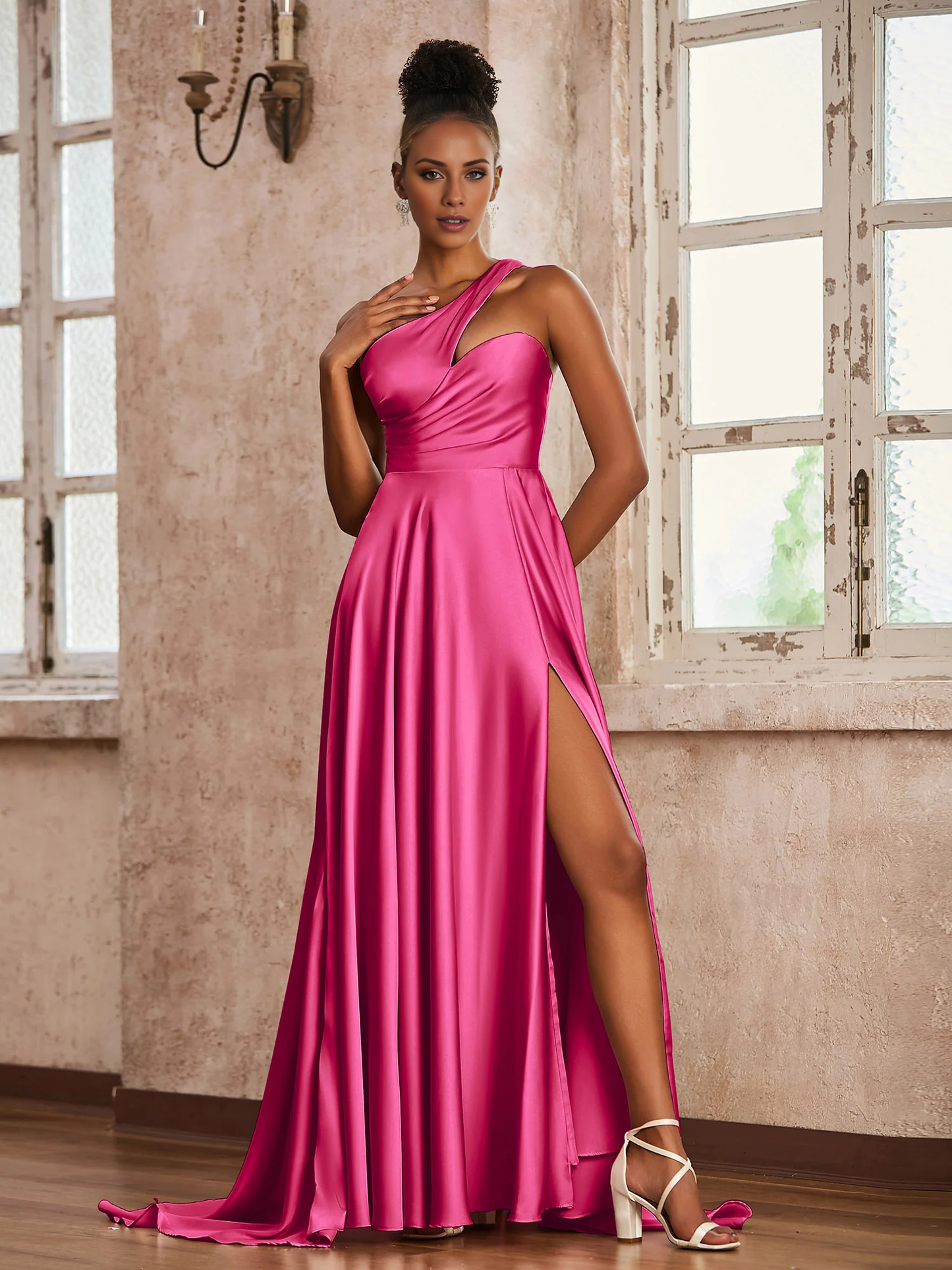 A shoulder satin dress for a dance party - yidibang dress