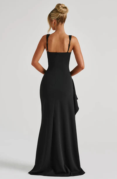 Ballkleid aus Crêpe mit quadratischem Ausschnitt, verstellbaren Schulterträgern, asymmetrischen Falten und bodenlangem