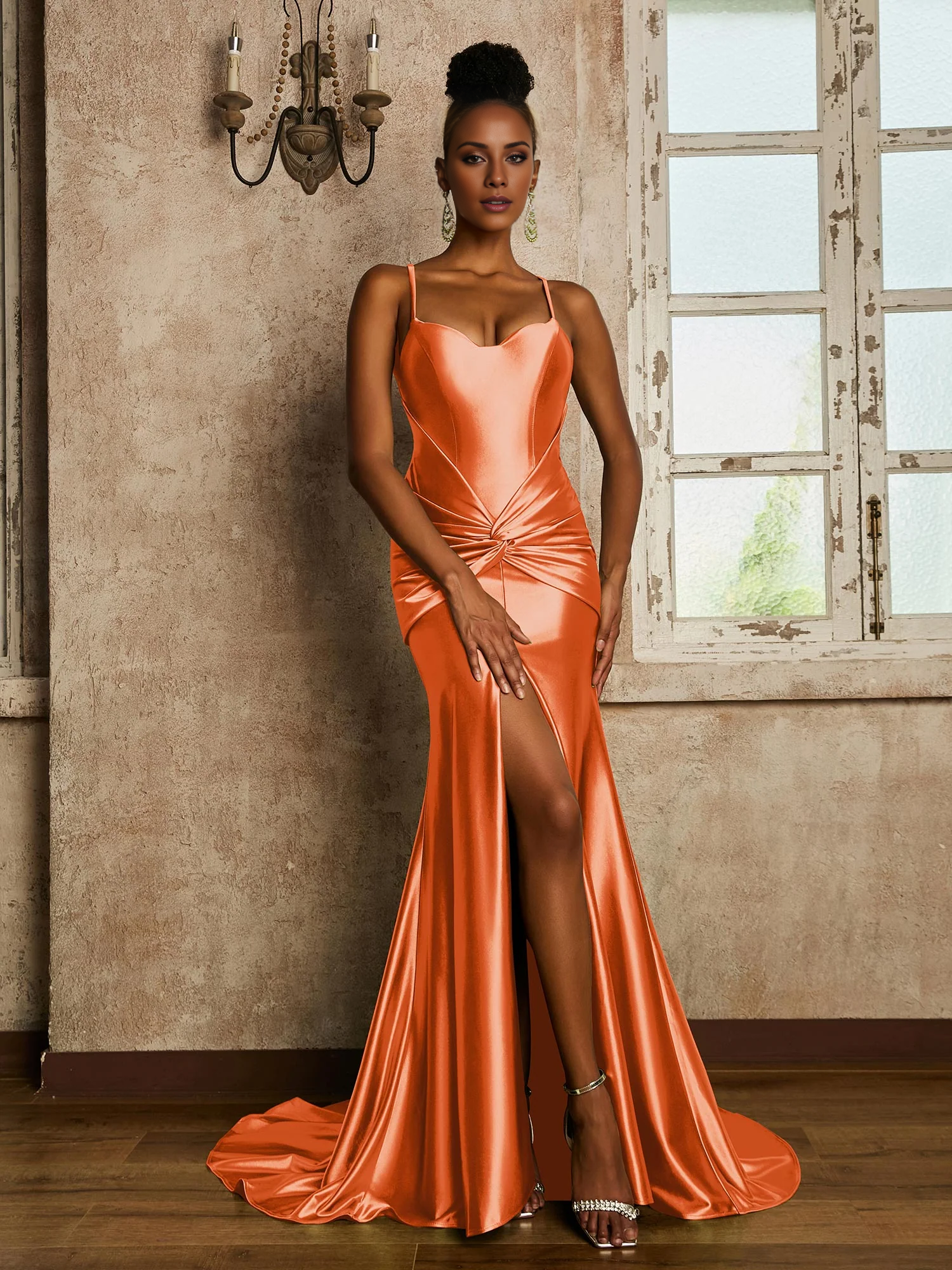 Waist pleated mermaid stretch satin dress - yidibang dress