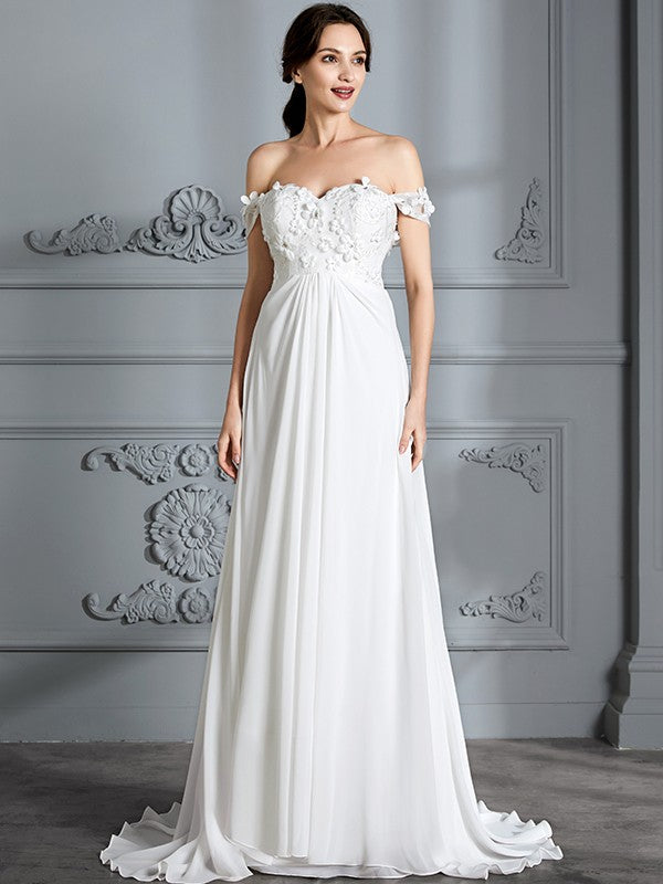 Robe de mariée trapèze/princesse, épaules dénudées, sans manches, en mousseline, avec traîne courte