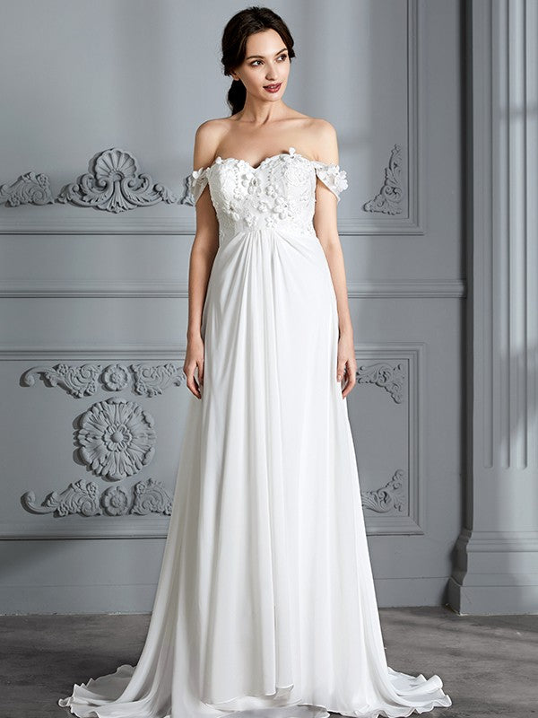 Robe de mariée trapèze/princesse, épaules dénudées, sans manches, en mousseline, avec traîne courte