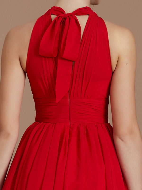 A-Linie/Princess-Linie Neckholder Ärmellos Rüschen Bodenlang Chiffon Brautjungfernkleider