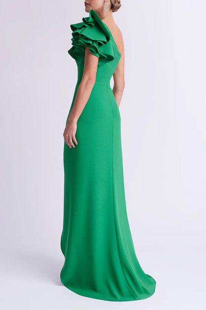 A shoulder with ruffled edges Empire side slit letter A mother of the bride dress