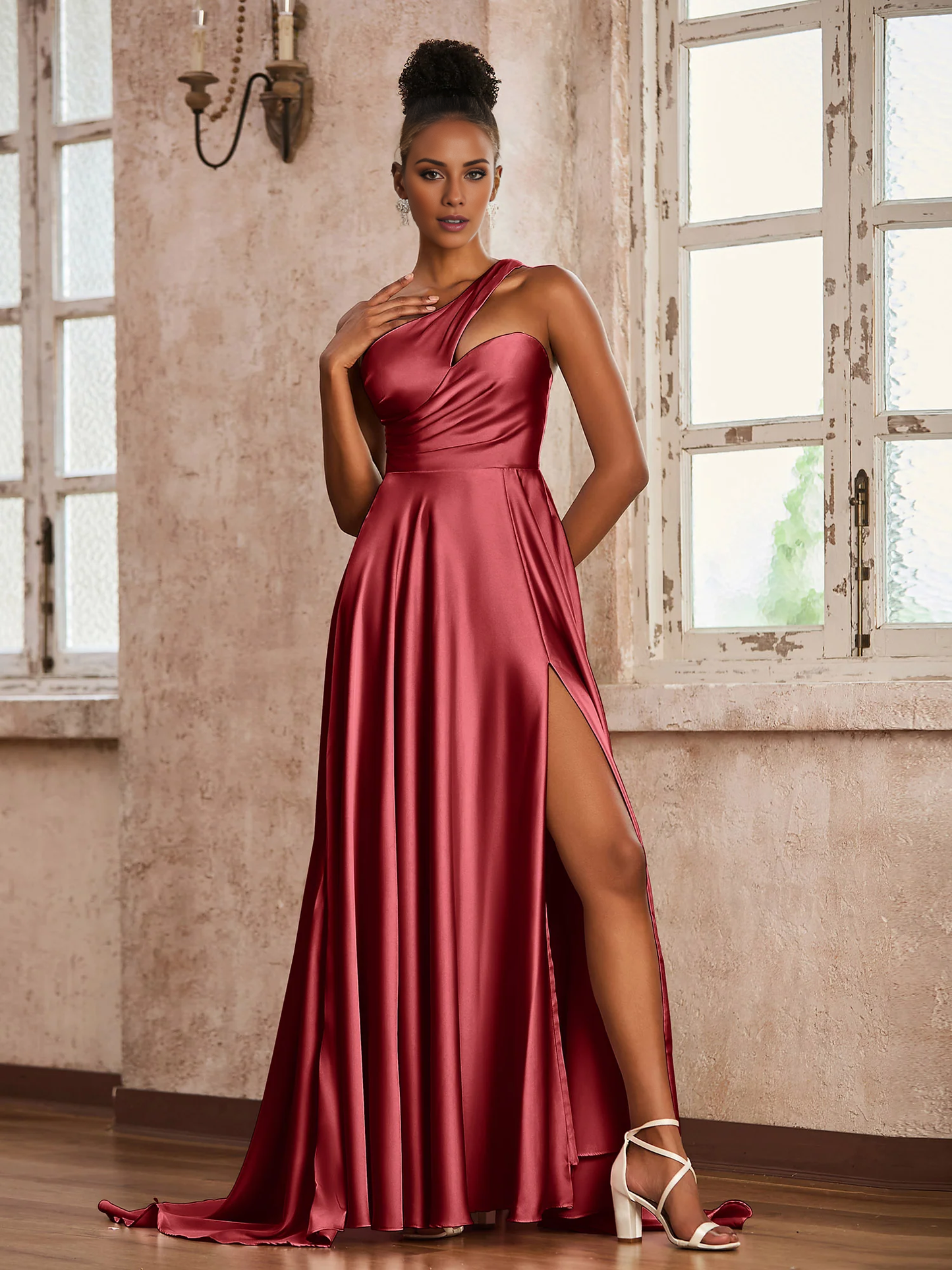A shoulder satin dress for a dance party - yidibang dress