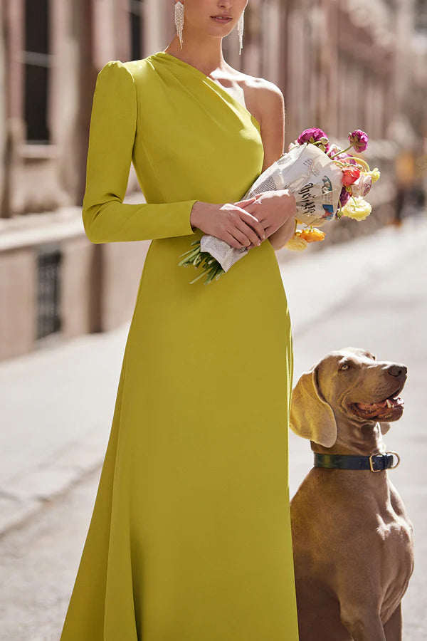 Robe de mère de la mariée unique en forme de A à une épaule et à manches longues