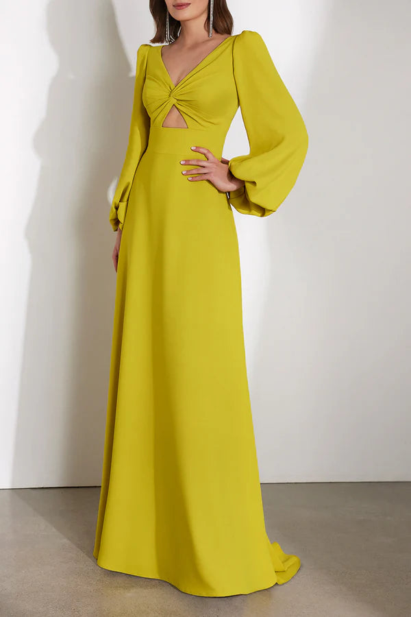 Robe de mère de la mariée empire élégante et luxueuse à col en V et manches longues