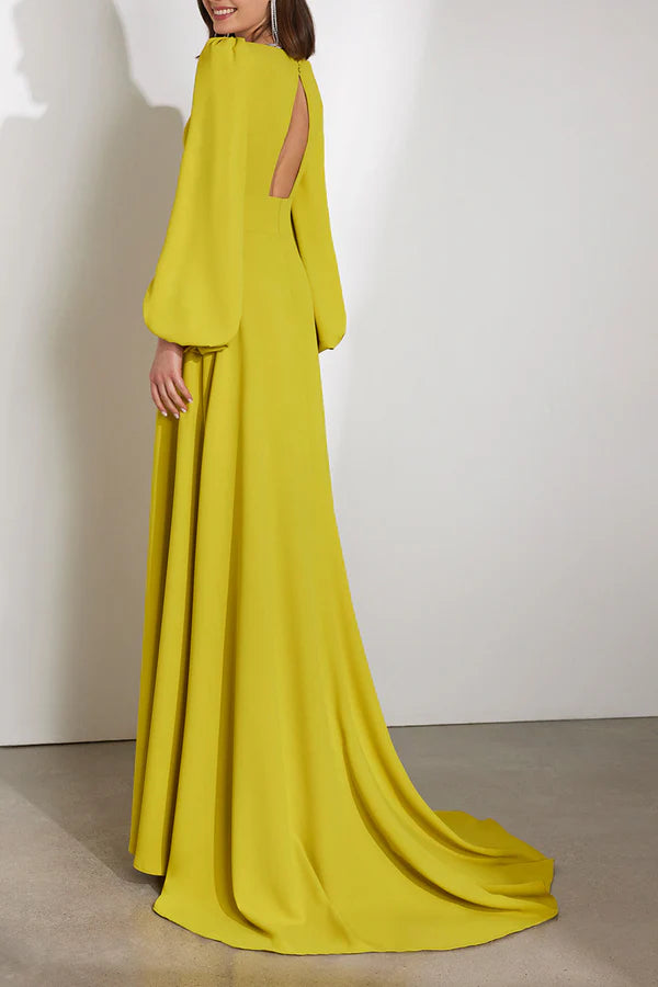 Robe de mère de la mariée empire élégante et luxueuse à col en V et manches longues