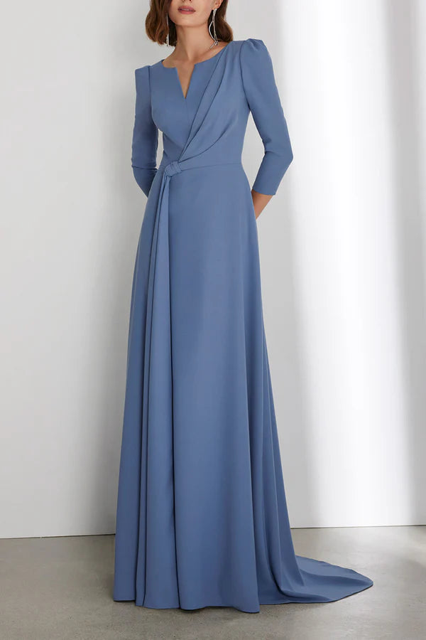Robe de mère de la mariée empire à manches 3/4 et coupe trapèze simplifiée