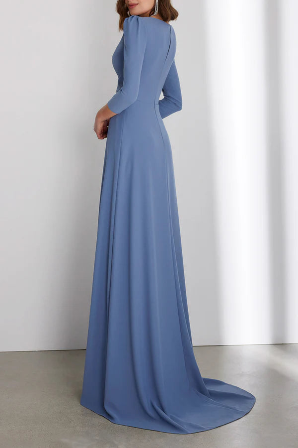 Robe de mère de la mariée empire à manches 3/4 et coupe trapèze simplifiée