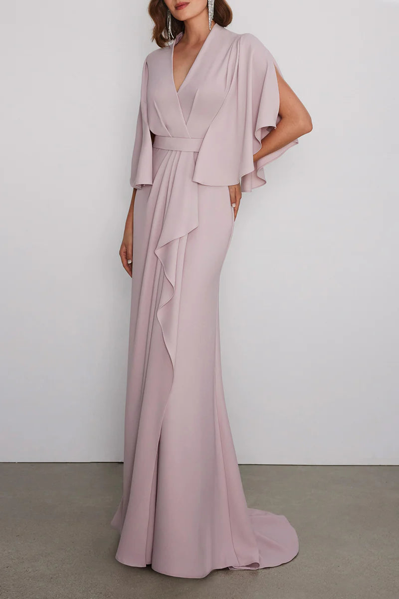 Robe de mère de la mariée à col en V et à volants style empire