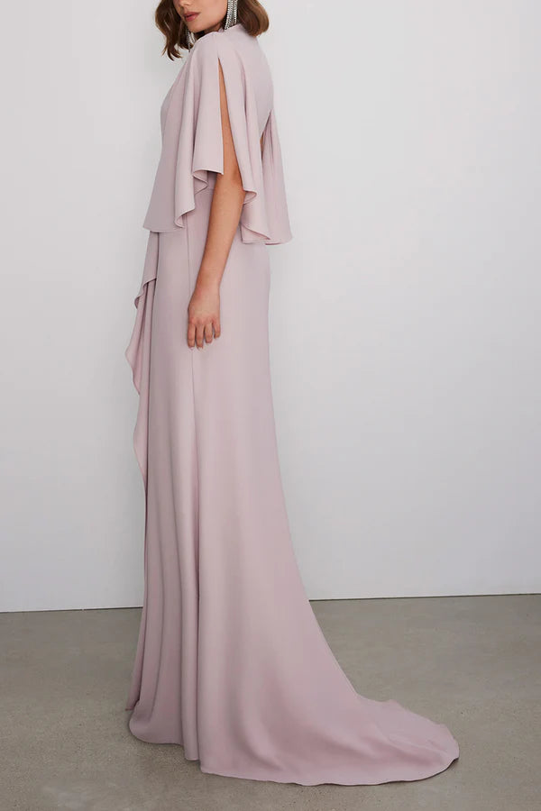 Robe de mère de la mariée décontractée à col en V et ourlet à volants style empire