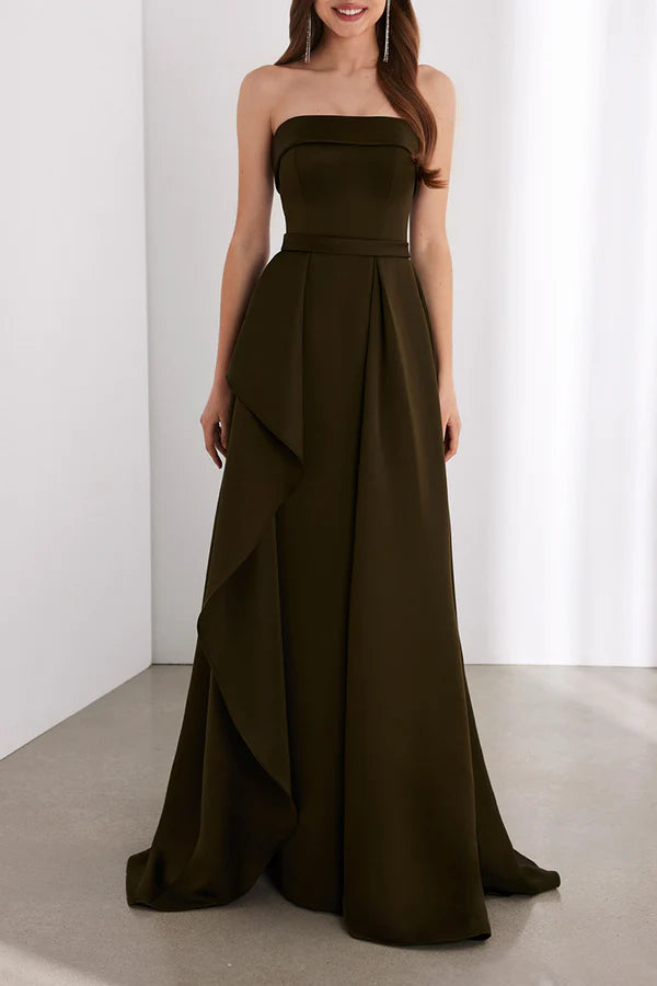 Robe de mère de la mariée en satin, coupe A, sans bretelles, style empire