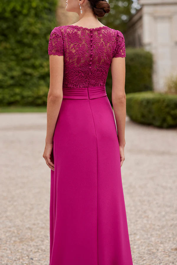 Robe de mère de la mariée élégante et luxueuse à manches courtes en dentelle ronde