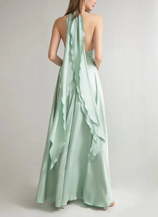 A-line/Princess neck and floor length bridesmaid dress